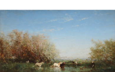 Flix Ziem (18211911) Chevaux sauvages en Camargue Oil on panel;...