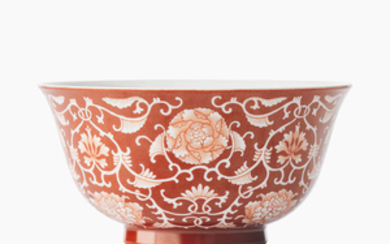 A fine Chinese coral-red reverse decorated ’floral’ bowl