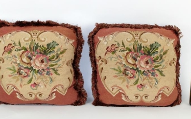 Pair of floral needlepoint throw pillows