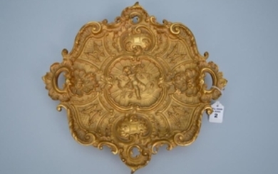 FRENCH GILT BRONZE TAZZA with cherub center and scroll
