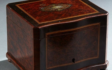 French Inlaid Walnut Bowfront Cigar Box, 19th c., the