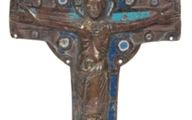 Gilded and embossed copper crucifix decorated with