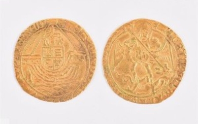 HENRY VIII, 1509-47. ANGEL. Second coinage, 1526-44, mm. lis. Obv: St Michael spearing dragon, annulet beside head. Rev:...