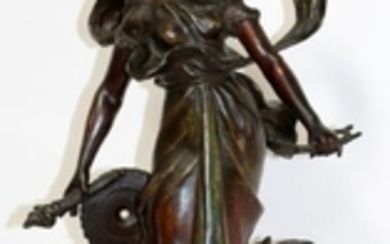 "L Progres" patinated metal statue after Moreau