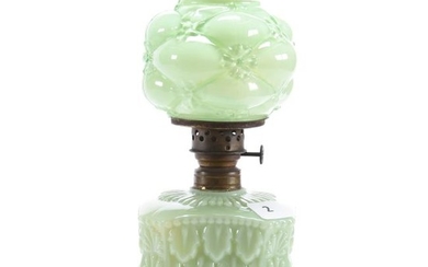 Miniature Kerosene Lamp, Pale Green Opaque