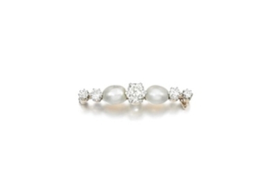 Natural pearl and diamond brooch, early 20th century