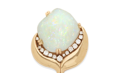 An opal and diamond convertible brooch pendant