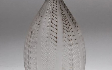R. Lalique France Frosted Art Glass Vase w Leaves