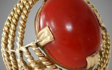 Retro Coral Gold Ring | 18K Yellow Oxblood | Vintage