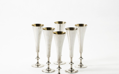 A set of six Italian silver Bvlgari champagne flutes