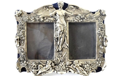 A Silvered Metal Double Photograph-Frame, Apparently Unmarked, 20th century, oblong,...