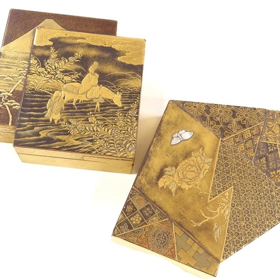 2 similar Japanese gilded and lacquered boxes, Meiji Period,...