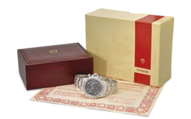 Tudor. A fine stainless steel automatic chronograph wristwatch with date, bracelet, guarantee and box, SIGNED TUDOR, AUTOMATIC - CHRONO TIME, REF. 94200, CASE NO. 119’846, CIRCA 1985
