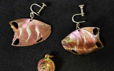 Unique Irirdescent Shell Fish Earrings and Shell Charm