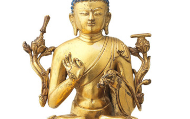 A very rare gilt-bronze inscribed figure of Buddha Vīrasena