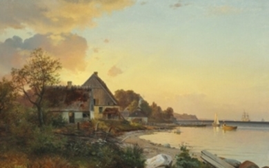 Vilhelm Petersen: View of Sletten towards Helsingør. C. 1865. Unsigned. Oil on canvas. 58 x 95 cm.
