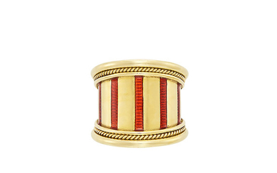 Wide Gold and Red Enamel Band Ring, Elizabeth Gage