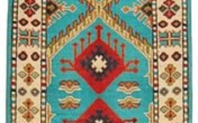 2 x 11 Turquoise Tapestry Kazak Corridor of Craftsmanship Handmade Runner Rug