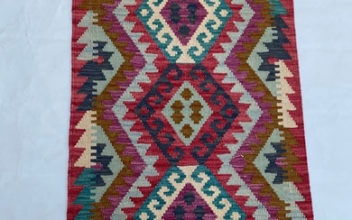 2 x 4 Multi-Color Red Handmade Kilim Tribal Rug