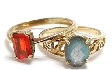 2 x 9ct hallmarked gold fancy colour stone set rings - size ...