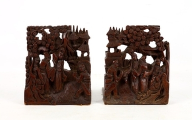 A pair of antique Chinese export hardwood bookends,...