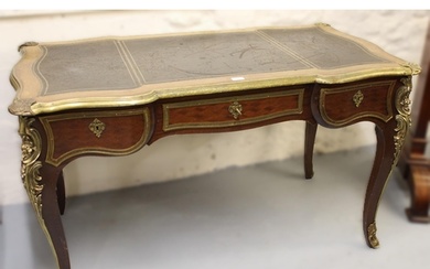 20th Century Louis XV style writing table, having black leat...