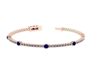 2.20 Ctw SI2/I1 Blue Sapphire and Diamond 14K Rose Gold Bracelet