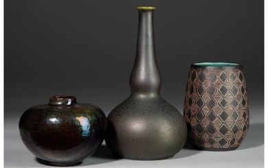 27102: Three Glazed Ceramic Vases, early 20th century M