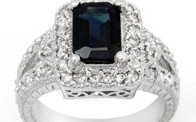 3.0 ctw Blue Sapphire & Diamond Ring 14k White Gold