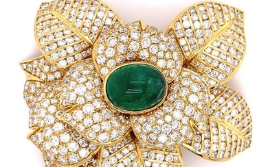30.00 Ct. Diamond and Emerald Flower Brooch