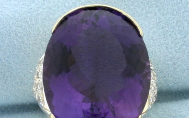 30CT Amethyst and Diamond Statement Ring in 14K Yellow Gold