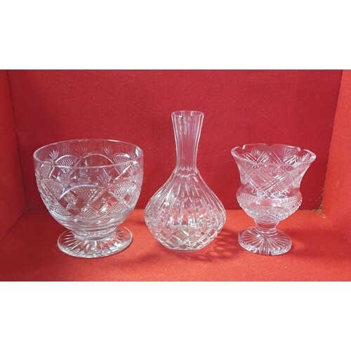 3x Cut Glass Crystal pieces - 1x Bowl (7 1/2")/1x Vase (7")/...