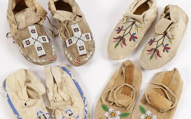 4 PAIR BEADED MOCCASINS