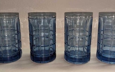 4 Vintage Anchor Hocking Blue Glass Tumblers A