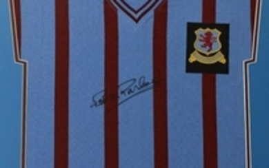 ASTON VILLA SIGNED PETER MCPARLAND FOOTBALL SHIRT AND DISPLAY A RETRO 1957 ASTON VILLA FA CUP FINAL SHIRT SUPERBLY SIGNED USING A BLACK MARKER TO THE