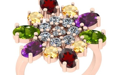 4.03 Ctw I2/I3 Multi Stone And Diamond 10K Rose Gold Cocktail Engagement Ring
