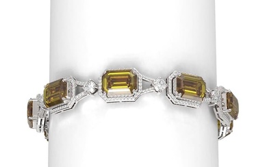 45.06 ctw Canary Citrine & Diamond Bracelet 18K White Gold
