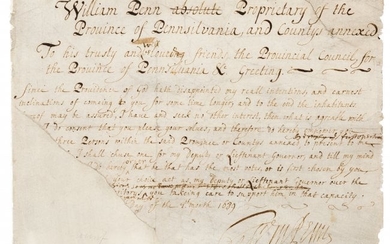 47002: William Penn Partial Document Signed "WM Penn."