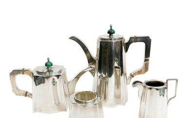 4pc Cartier Sterling Silver Malachite Tea & Coffee Set circa 1940