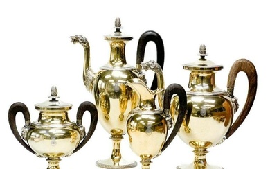 4pc Di Leone Italian 800 Gilt Silver Tea & Coffee Set