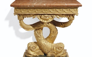 A PAIR OF REGENCY STYLE GILTWOOD SIDE TABLES, MODERN