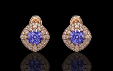5.09 ctw Tanzanite & Diamond Victorian Earrings 14K Rose Gold