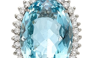 55102: Aquamarine, Diamond, White Gold Ring Stones: Ov