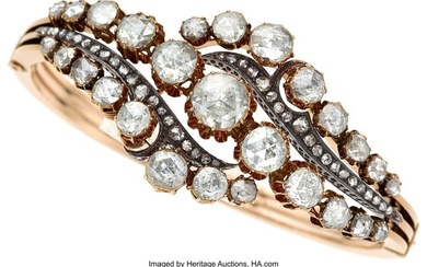 55202: Antique Diamond, Silver-Topped Rose Gold Bracele