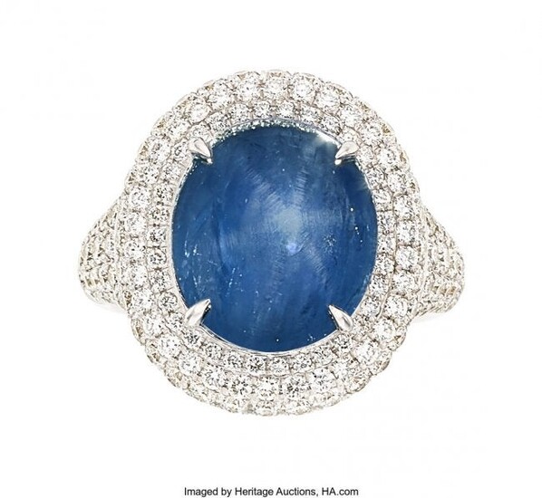 55302: Burma Star Sapphire, Diamond, White Gold Ring