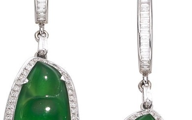 55302: Jadeite Jade, Diamond, White Gold Earrings Ston