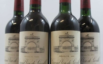 4 bouteilles 1 bt : CHÂTEAU LEOVILLE LAS CASES 1985 2è GC Saint Julien (base goulot, étiquette léger abimée)