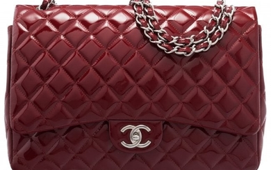 58002: Chanel Red Quilted Patent Leather Maxi Double Fl