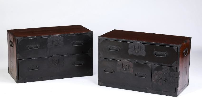 (2) Japanese tansu chests with iron hardware