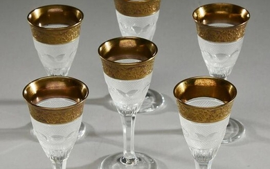 (6) Moser cut crystal cordials in 'Splendid Gold'